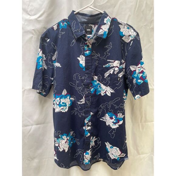 Vans Other - Vans Men's Classic Fit SS Button Up Floral Blue Paint By Numbers Shirt M